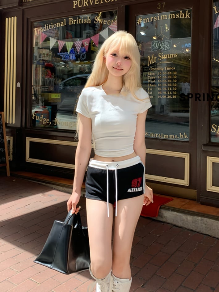 Back Lace-up T-shirt Neck White Version Round Long/Short