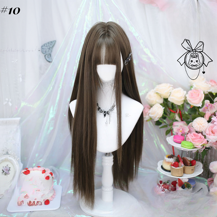 Unterbrustlange Perücke mit Pony