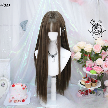 Unterbrustlange Perücke mit Pony