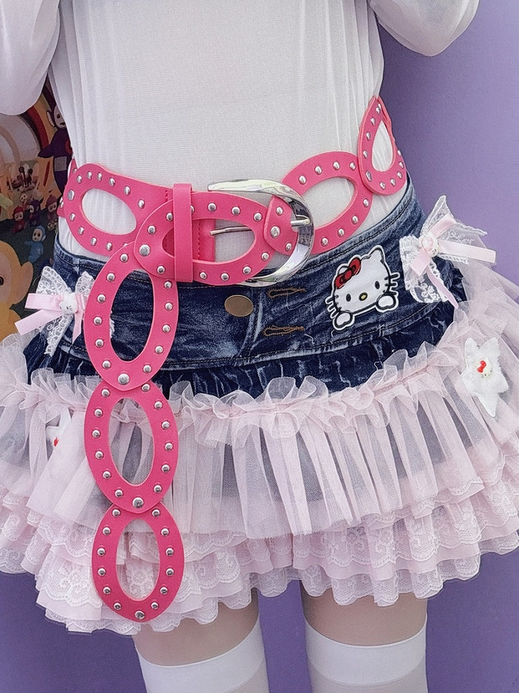 Handgelenk verzierte Gürtel mit Nieten Pink/Weiß/Schwarz