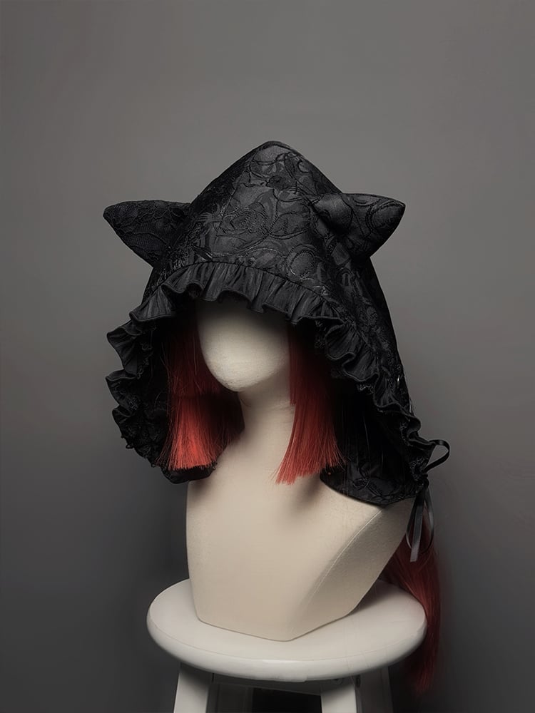 / フード 猫耳 ホワイト ブラック レッド