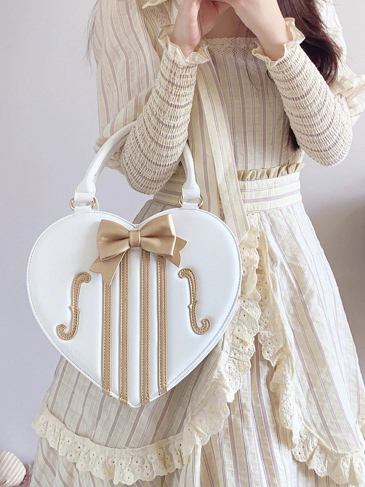 Heart-Shaped Lolita Crossbody Bag with Violin Theme in Three Colors - Morning Glory