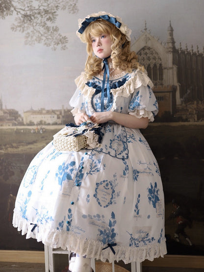 Poetry‌ Mulberry Lolita Print and Sizes Plus Available Loose Dress Blue