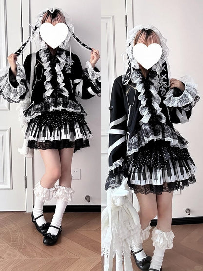 Lining Jirai Fur Lace with Opulent Rabbit Black Ear Kei Jacket White Faux