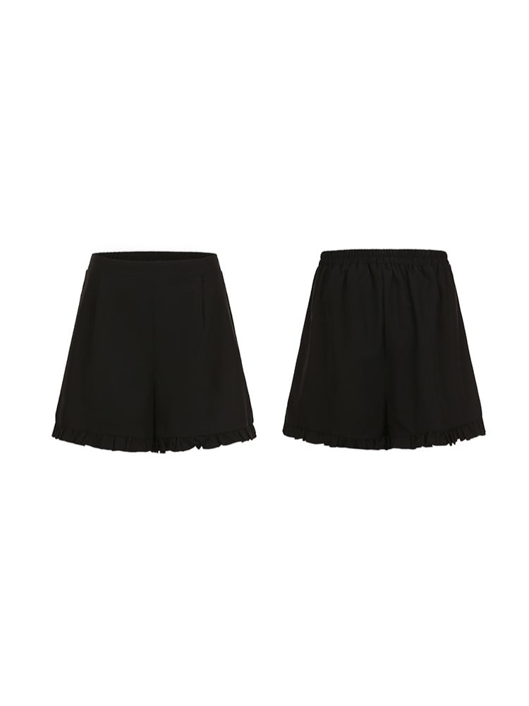 Set: Plus Elastic Open Black Waist Top Size Jirai Shoulder Shorts Kei