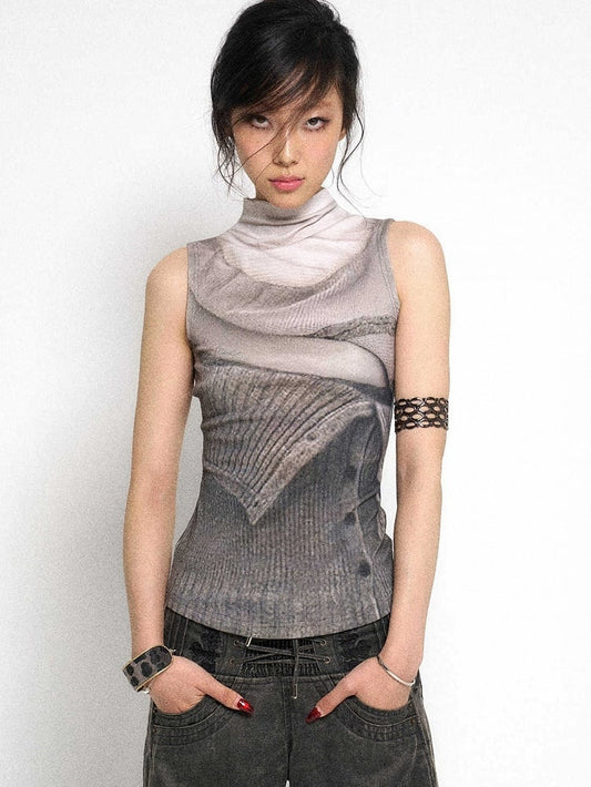 Vest Neck Knit Grey Mock