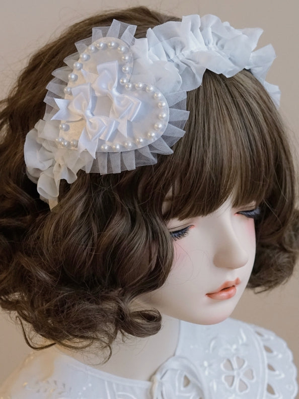 KCトリム 蝶結び ビーズディテール 装飾レース ホワイトハート