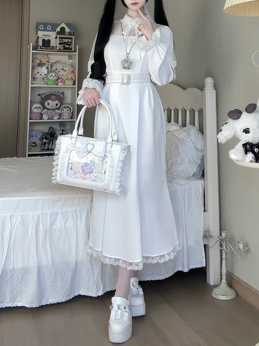with Mermaid White Cape Dress Kei Neckline Sleeves Refined Ethereal Illusion Jirai