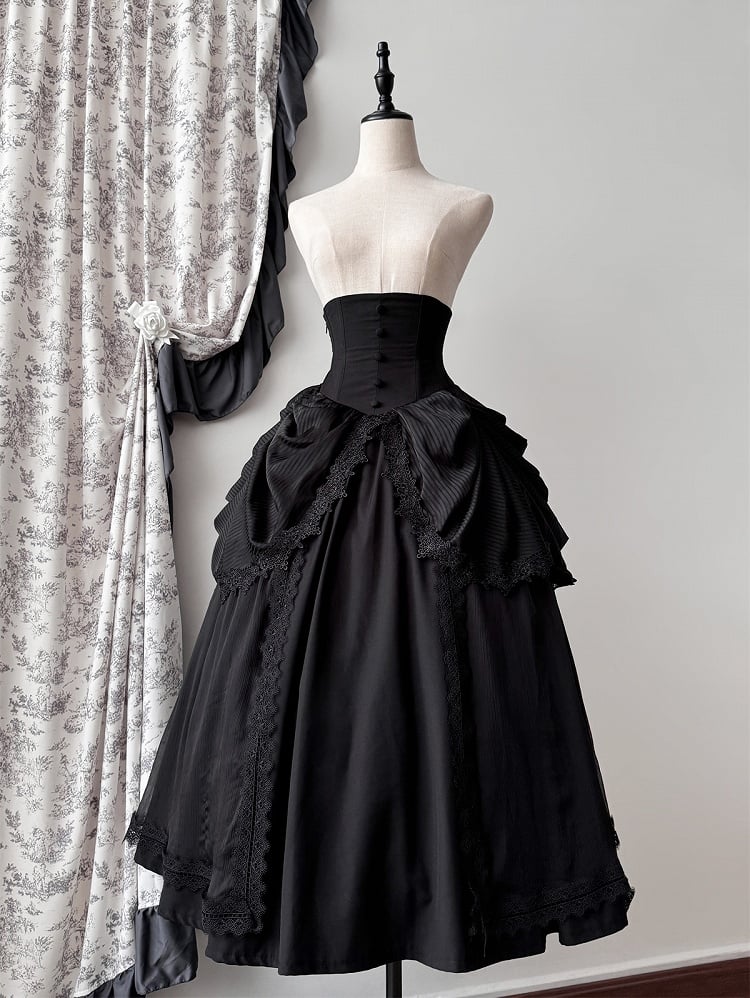 Black Gothic Lolita Corset Belt Waist Boned Aristocrat Victorian Skirt High