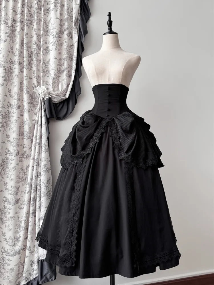 Korsett mit hoher Taille und Stäbchen, Aristokrat, viktorianischer Rock, Gürtel, Gothic, Schwarz, Lolita