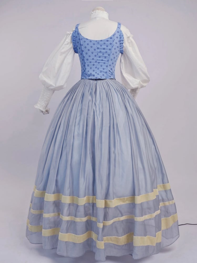 歴史的衣装ライトブルーボーンコルセットセット