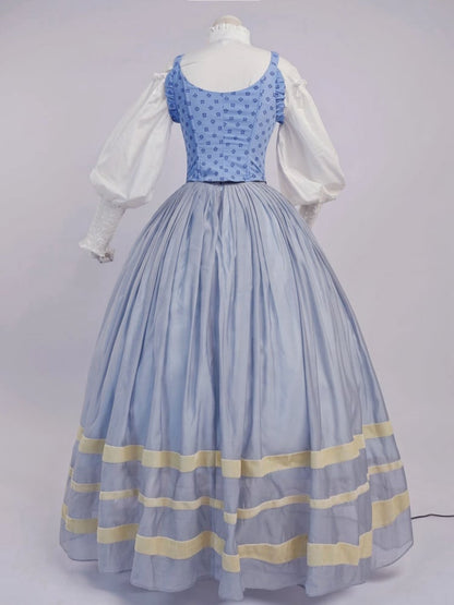 歴史的衣装ライトブルーボーンコルセットセット