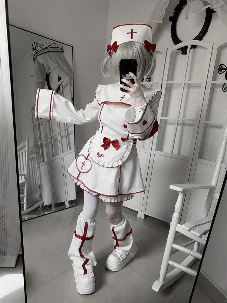 and Halloween Decoration Red for Cross White with Bow Embroidery Cap Nurse