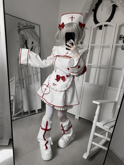 and Halloween Decoration Red for Cross White with Bow Embroidery Cap Nurse