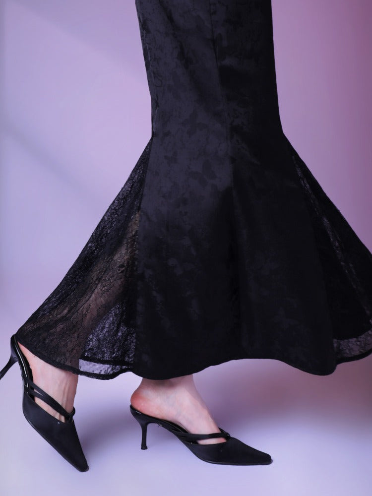 Classic Cheongsam Fish Tail Long Dress with Butterfly Cutout & Jacquard - sijinstudio
