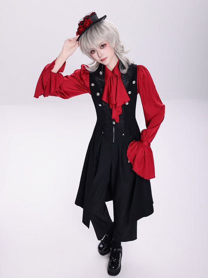 Black Ouji Long Waistcoat with Lace-Up Back and Cutout Details - DevilInspired Exclusive Collection