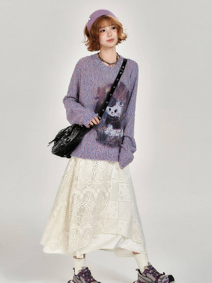 Retro Asymmetrical Design White Lace Skirt - Girlyhalo