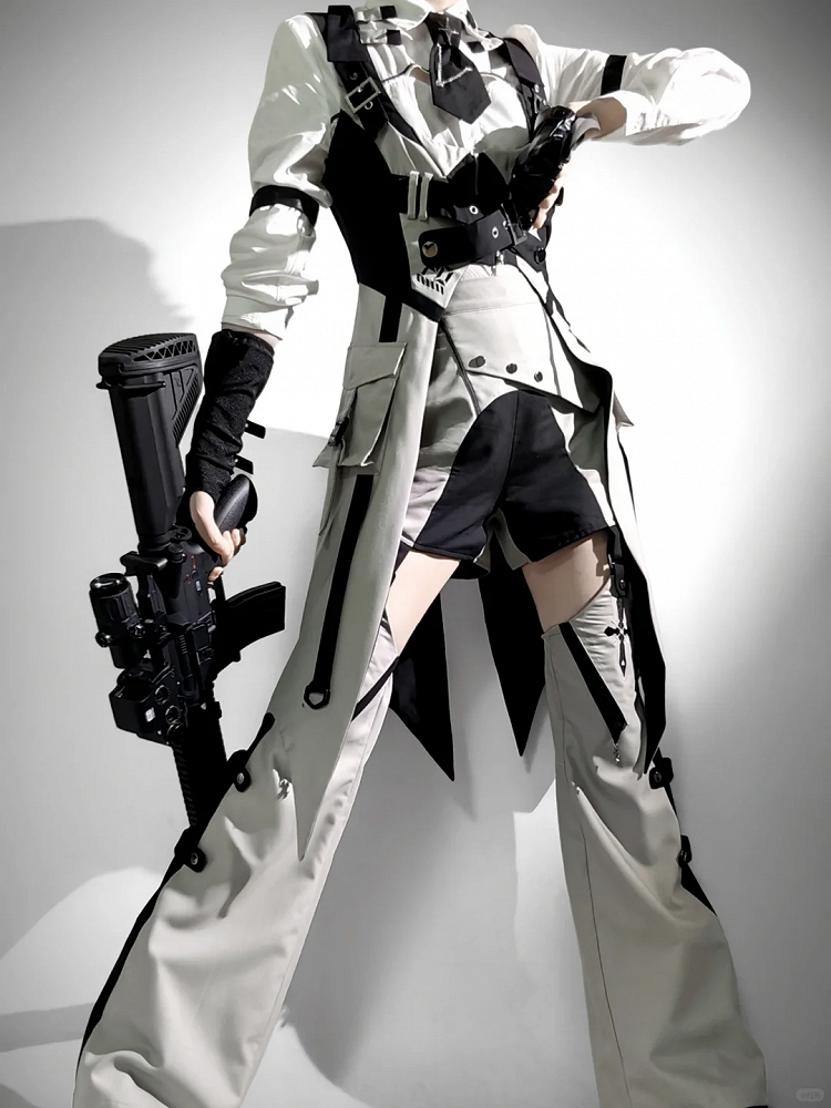 Techwear Style Black and Gray Long Sleeve Outfit with Vest and Shorts - Unknown Star