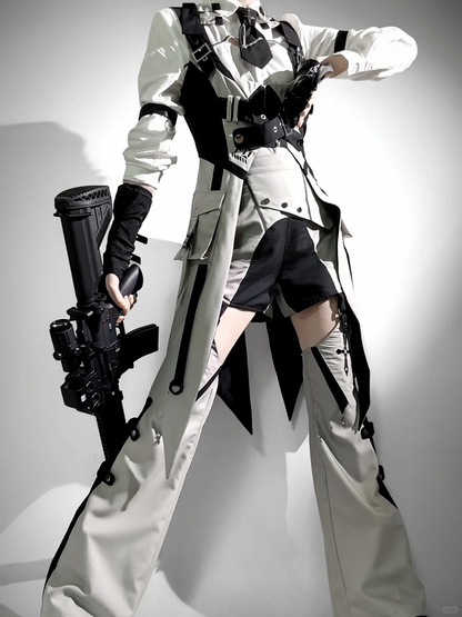 Techwear Style Black and Gray Long Sleeve Outfit with Vest and Shorts - Unknown Star