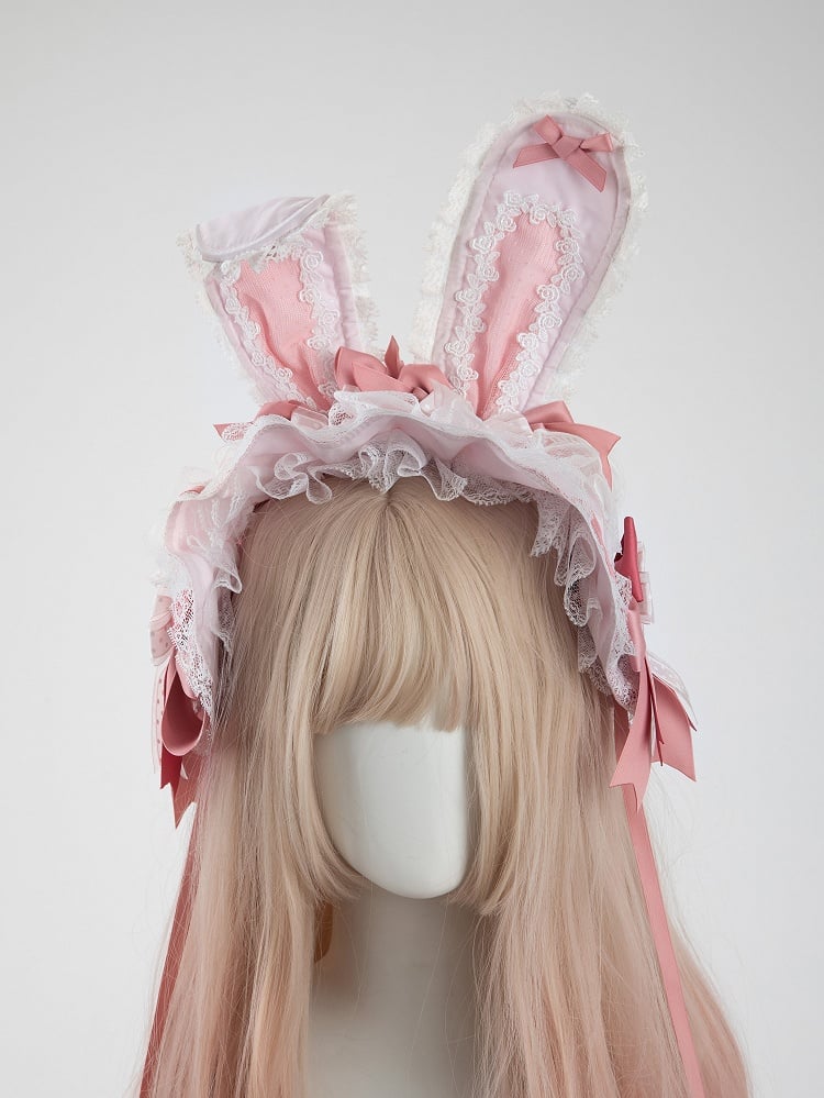 Pink Removable + Accessory Pastel Lace Hairband Ear Set Ruffled Bunny