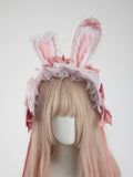 Pink Removable + Accessory Pastel Lace Hairband Ear Set Ruffled Bunny