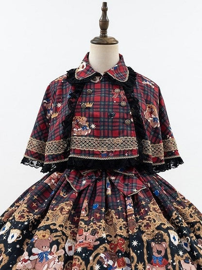 Plaid Trim Lace Lolita with Red Cape Black