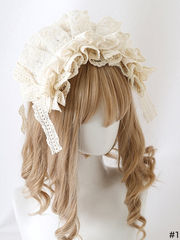 French-Style Lace - Beige Hairband Elegant 2 Styles Available Bowknot