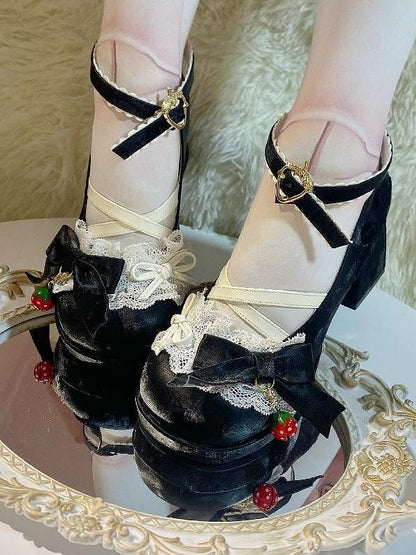 with Closure Lolita Sweet Straps Mary Crisscross Janes Black High-heel Strawberry Snap