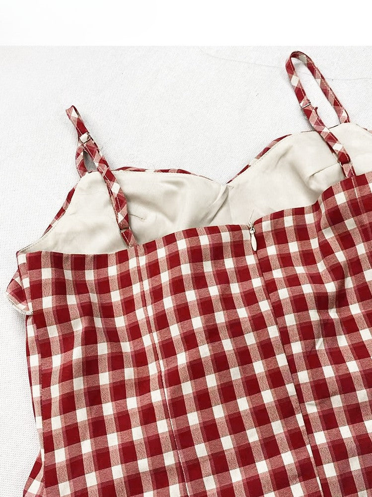 Plaid Y2K Asymmetrical Glamorous Hem Top Cami Holiday Red Pattern