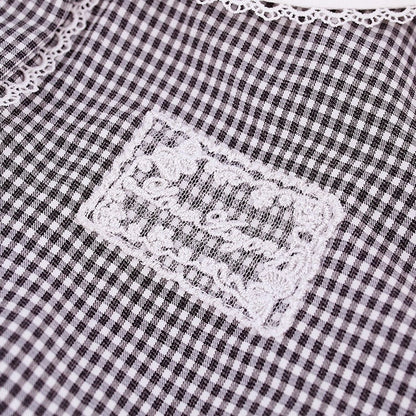 Black & White Gingham Peter Pan Collar Puff-Sleeve Blouse - serendipity