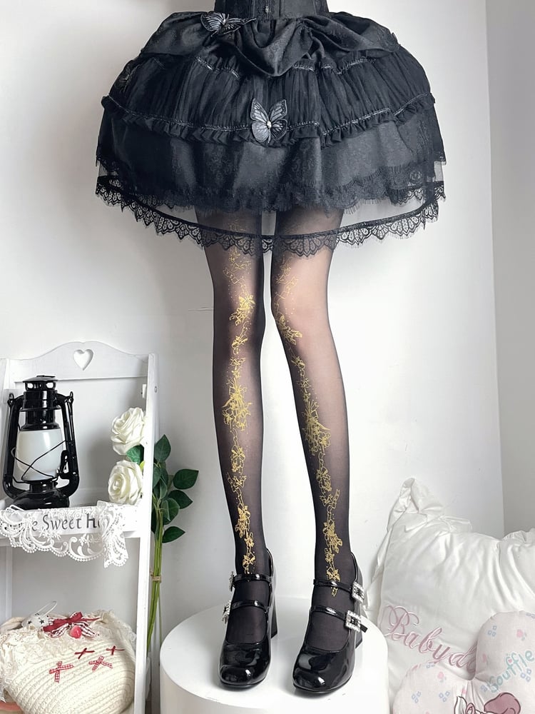 Print Design Pantyhose Black/White Golden