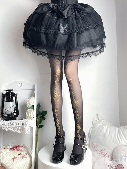 Print Design Pantyhose Black/White Golden