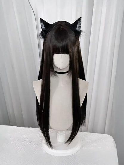 Straight Tea/Light 75CM Black Long with Full Bangs Wig Brown