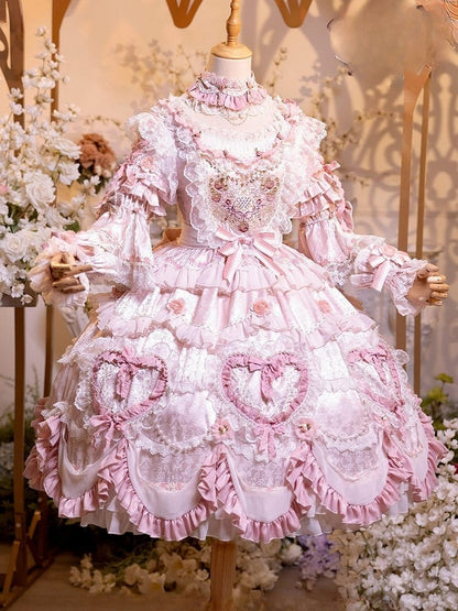 Embroidery Details Light Bead Pink Floral Hanayome Rosette Lolita and Dress Chain