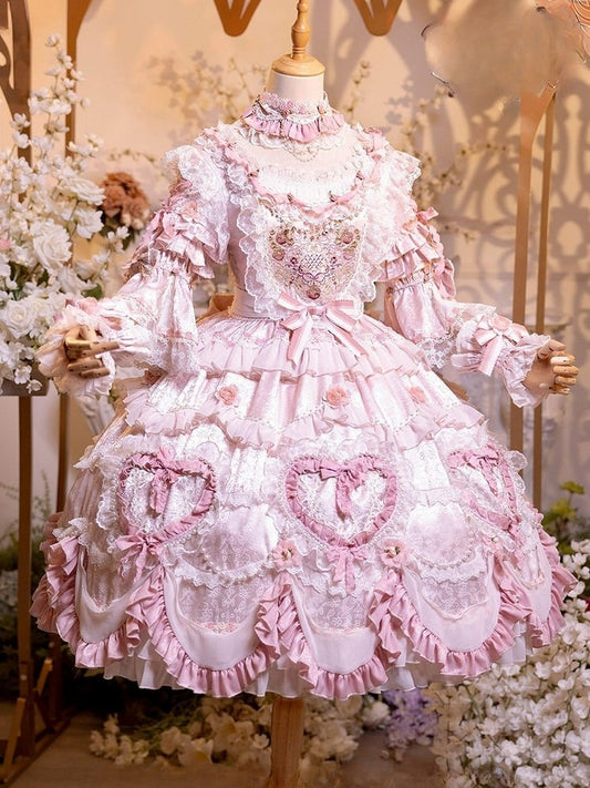 Embroidery Details Light Bead Pink Floral Hanayome Rosette Lolita and Dress Chain
