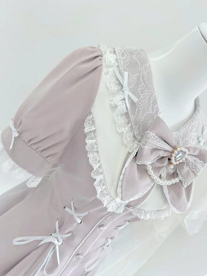 ミニドレス+ショーツ ジライディテール ホワイト レースアップウエスト ラインストーン装飾 ケイセット ピンク