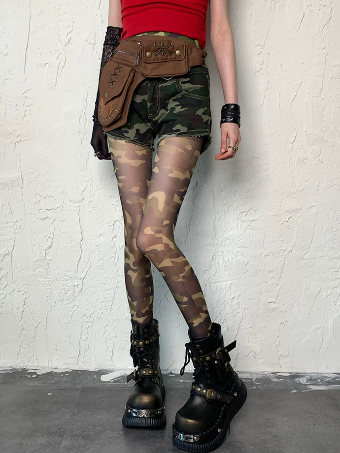 Camo Grüne Strumpfhose Muster Gyaru Fashion