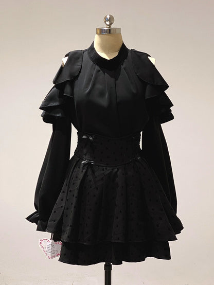 Kei Skirt: Pattern Tiered Waist with Dot Polka Heart High Jirai Dark Sweetness