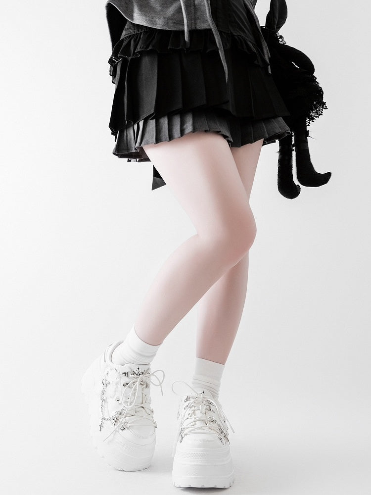 Ties Platform Detachable Punk Chain Shoes Design White Cross Lace-up Charm Front With