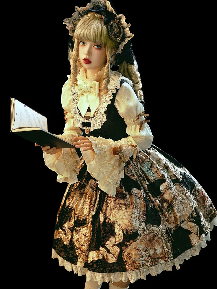 Black Baroque Print Skirt Lolita Elegant Classic