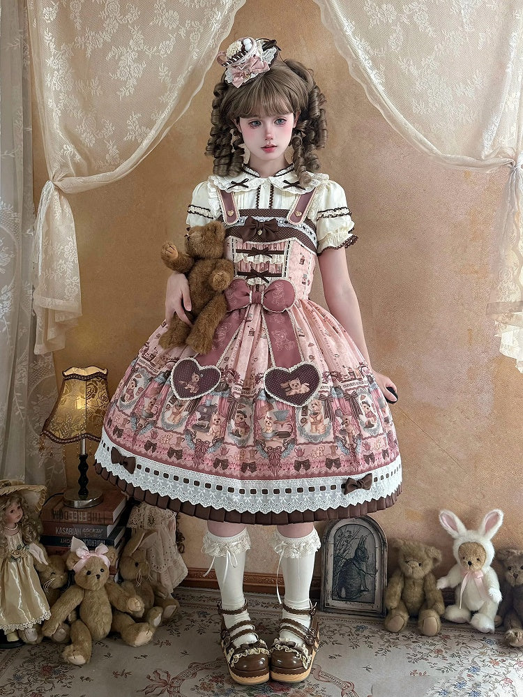 Cream Peter Pan Collar Lolita Ruffled Blouse with Brown Trim - Stars Fall on the Foggy Island
