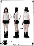 Cat Paw Print Cat Ears Gothic and Back at White Cross Detail T-Shirt Allover Pastel