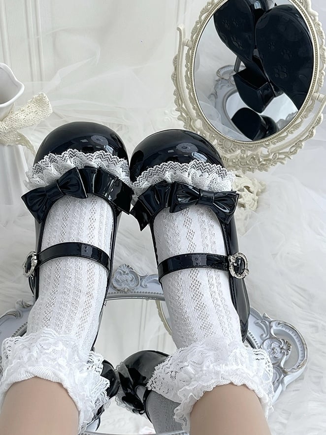 Süße High Heels mit niedrigem Zeh und rundem Lolita-PU-Leder in Schwarz