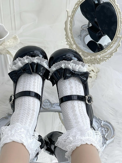 Süße High Heels mit niedrigem Zeh und rundem Lolita-PU-Leder in Schwarz