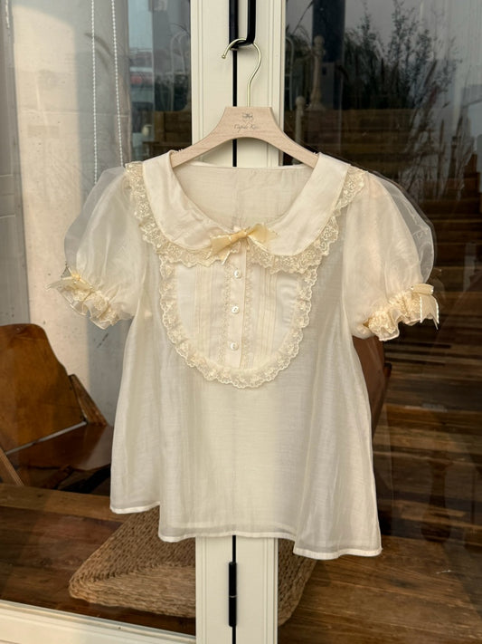 Beige Puff Sleeves Peter Pan Collar Blouse