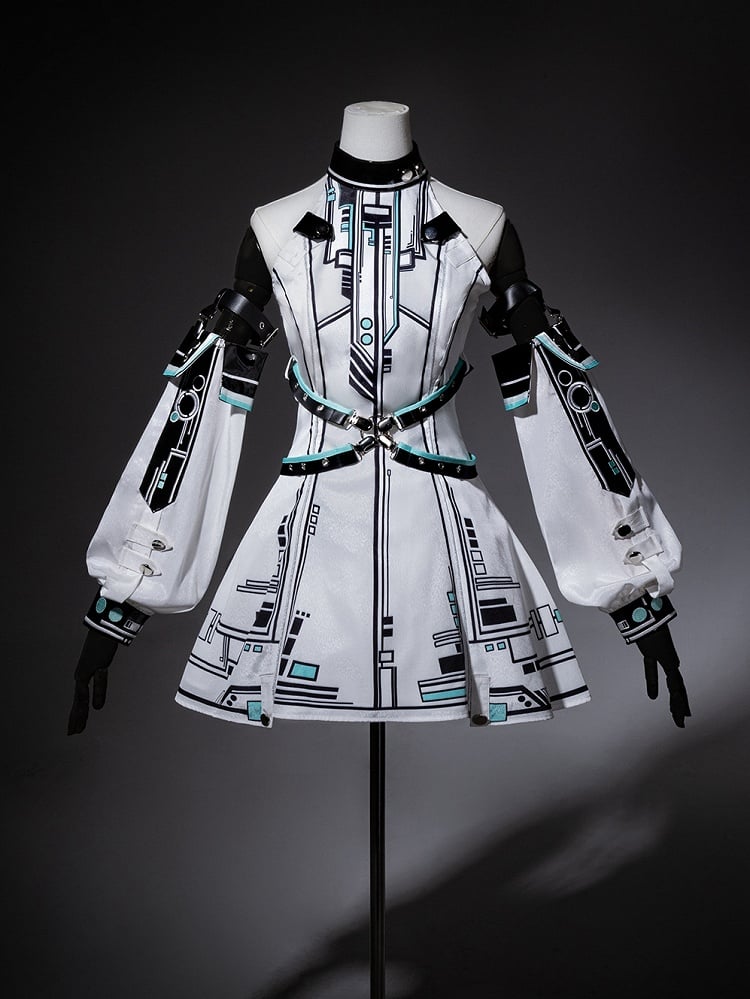 Bunny Sleeves KC Kleid Techwear Neckholder Urban Cyberpunk Weiß + Ohren