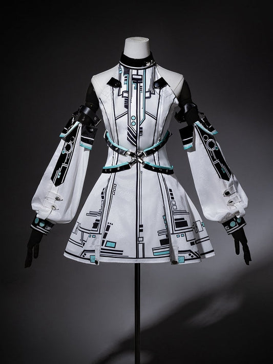 Bunny Sleeves KC Kleid Techwear Neckholder Urban Cyberpunk Weiß + Ohren