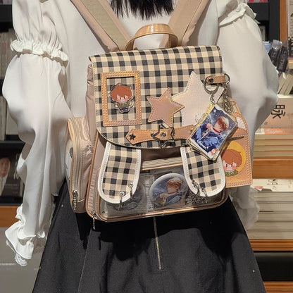 Khakifarbener abnehmbarer Rucksack mit Ita-Ohrkartenanhänger und Hase und Halter