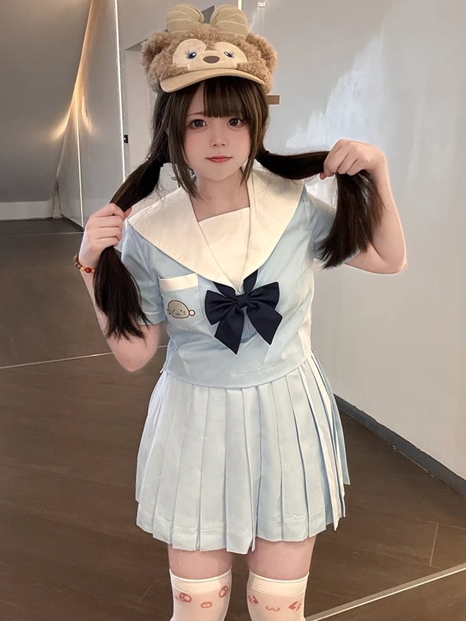 Light Blue JK Uniform Pleated Skirt