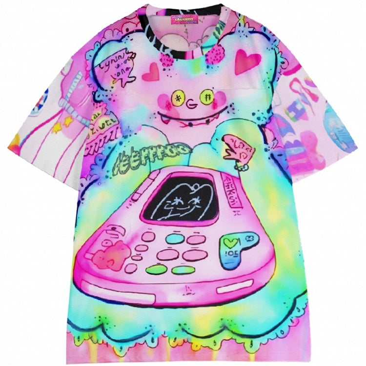 Colorful Y2K Sleeve Short Cartoon Print T-Shirt